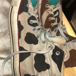 Converse Black and Brown Cow Print Sneakers